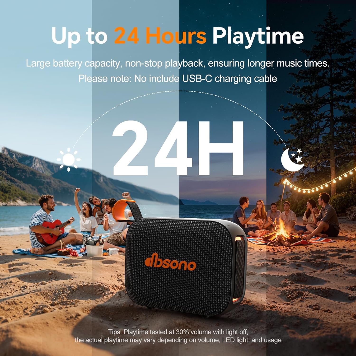 Portable Bluetooth Speaker Line-in Support: IPX5 Waterproof HD Sound Up to 24H Playtime, TWS Pairing, LED Light, Outdoor Speaker for Beach/Pool/Travel, Back to School Gifts for Adult Teen-Black - Image 4