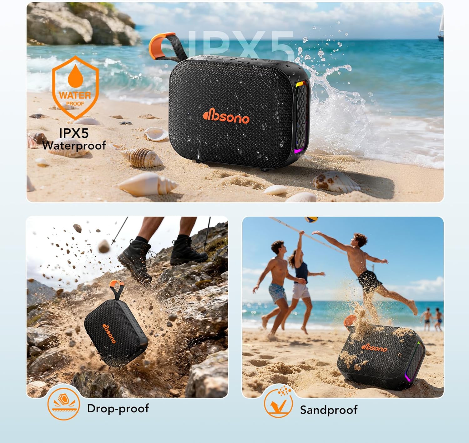 Portable Bluetooth Speaker Line-in Support: IPX5 Waterproof HD Sound Up to 24H Playtime, TWS Pairing, LED Light, Outdoor Speaker for Beach/Pool/Travel, Back to School Gifts for Adult Teen-Black - Image 5